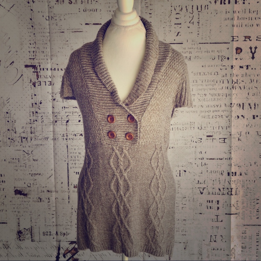 Pullover Style Tan Sweater Dress